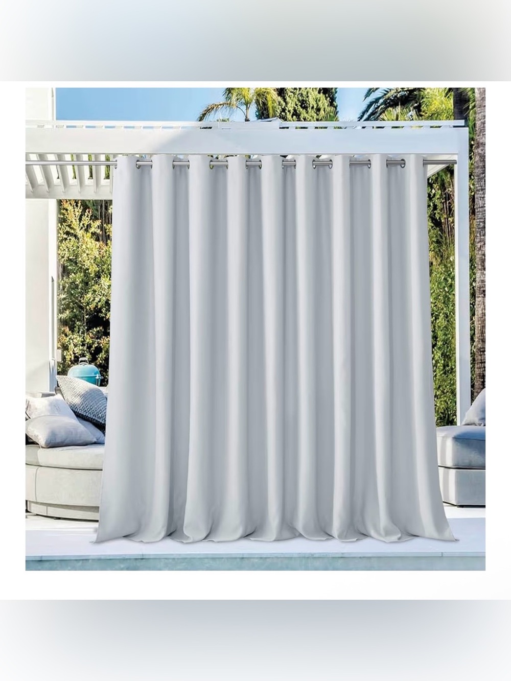 Large Outdoor Curtain for Cabana Waterproof, Rust-Proof Grommet Top 140”x84”
